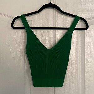 ME+EM Green Ribbed V-Neck Top